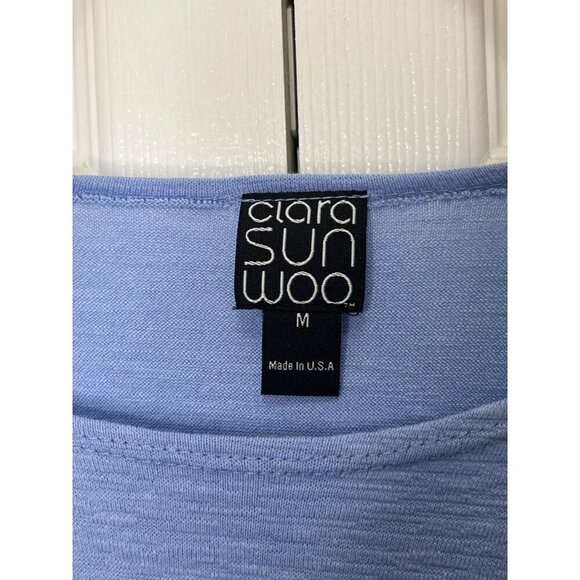 Clara Sun Woo Dusty Blue Cinch Side Tunic Blouse Cotton Blend Size Medium - Picture 5 of 7